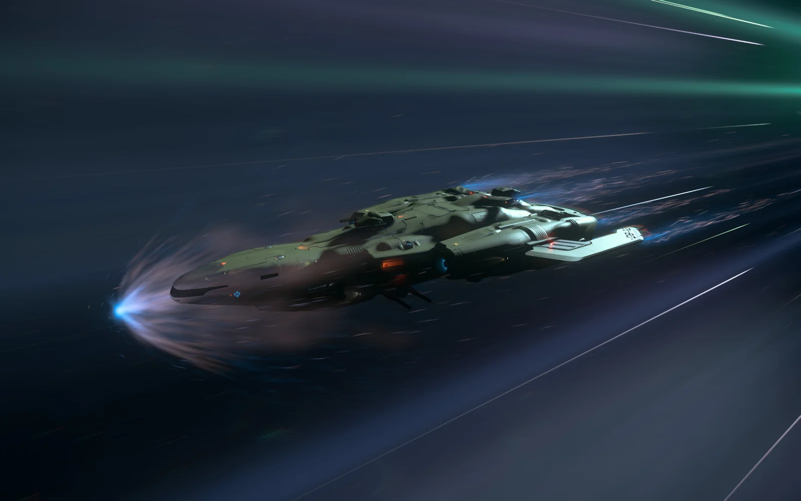 MISC Starlancer TAC avec son skin Tellus en quantum jump vers Nyx Gateway à Stonton